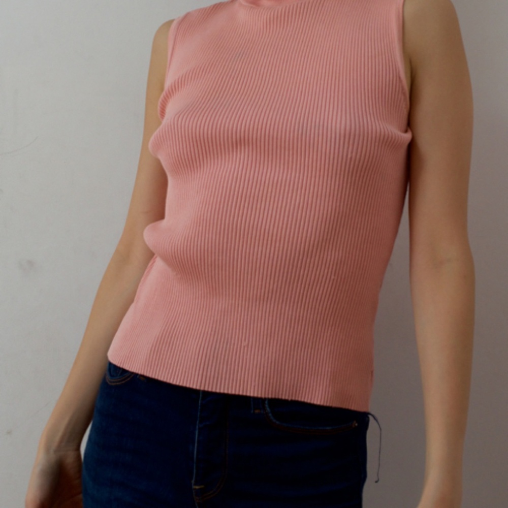 Ribbed Knit Pink Turtleneck Tank